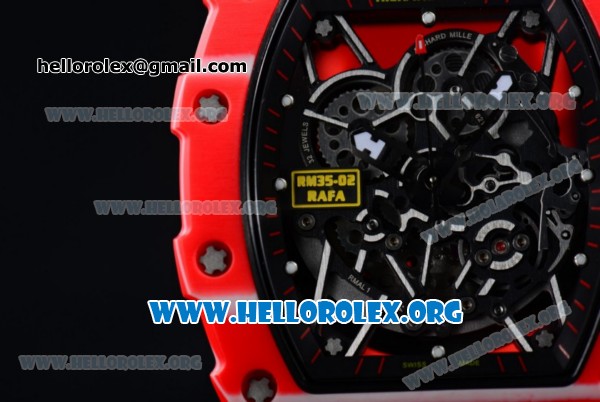 1:1 Richard Mille RM 35-02 RAFAEL NADA Japanese Miyota 9015 Automatic Red PVD Case with Skeleton Dial Red Crown/Rubber Strap - Click Image to Close